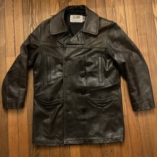 Mens Schott Dark Brown Leather Pea Coat 740N Made In USA Size Medium