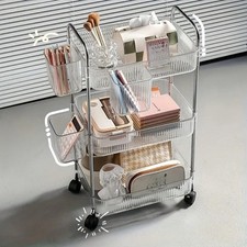 3/4  Tier Clear Acrylic Rolling Cart with Silent Wheels for Dorm Bathroom Kitchen
