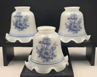 Vintage Set of 3 Milk Glass Tulip Shades Blue/White Floral Design Ruffled Edge