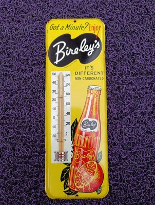 Vintage BIRELEY'S ORANGE DRINK Thermometer Tin merchandise 1950 Not Porcelain