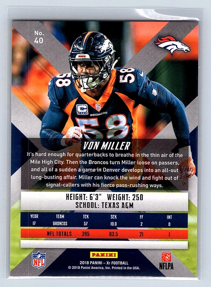 Von Miller 2018 Panini XR #40 Red #/299 - Image 2 of 2