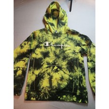 Champion Tie Dye Hoodie Sweatshirt Green Black Pullover Hooded Top Size L