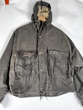 Vintage Filson Wading Jacket Mens XL Brown Waxed Cotton Hooded Made USA 2000s