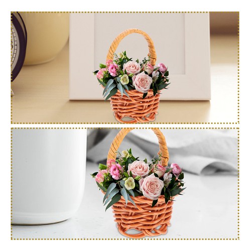 4 Pezzi Cestino Spesa Rattan Piccoli Cesti Miniatura Bambino Tessuto a Mano Fiore - Foto 11 di 12