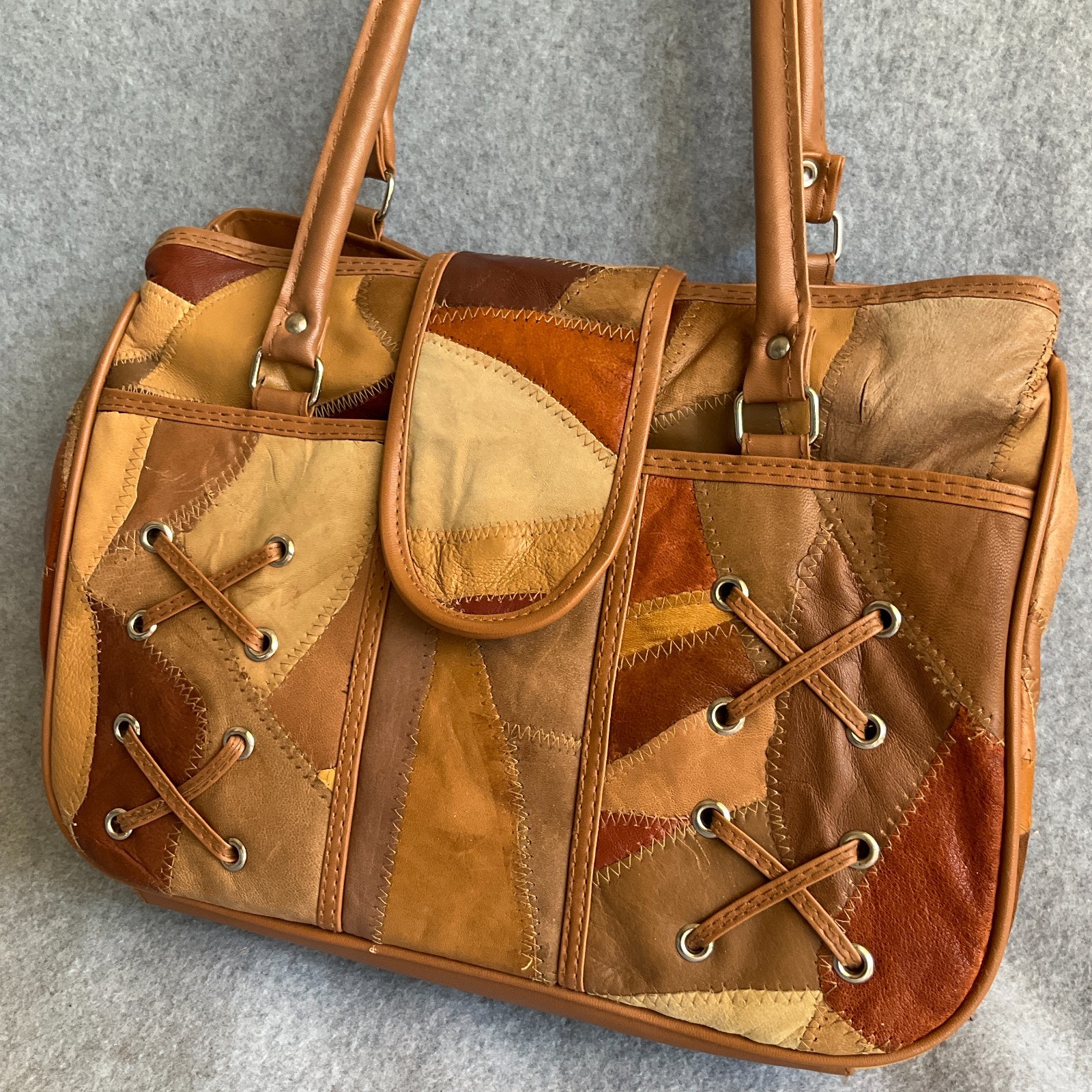 Brown Top Handle Soft Leather Patchwork Handbag M… - image 3