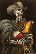 Gallero Day of the Dead Art Original HandPainted Classic Tijuana Black Velvet