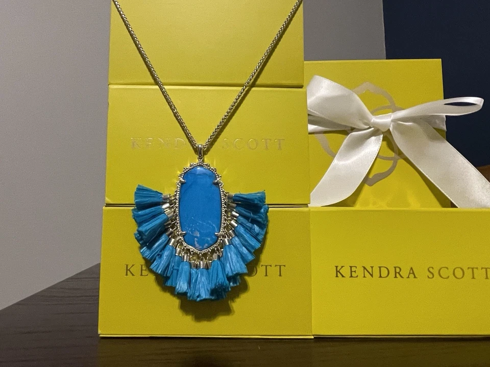 Kendra Scott Betsy Long Pendant Necklace Gold/ Aqua Howlite - Image 2 of 4