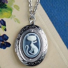 Cat Cameo Locket Necklace