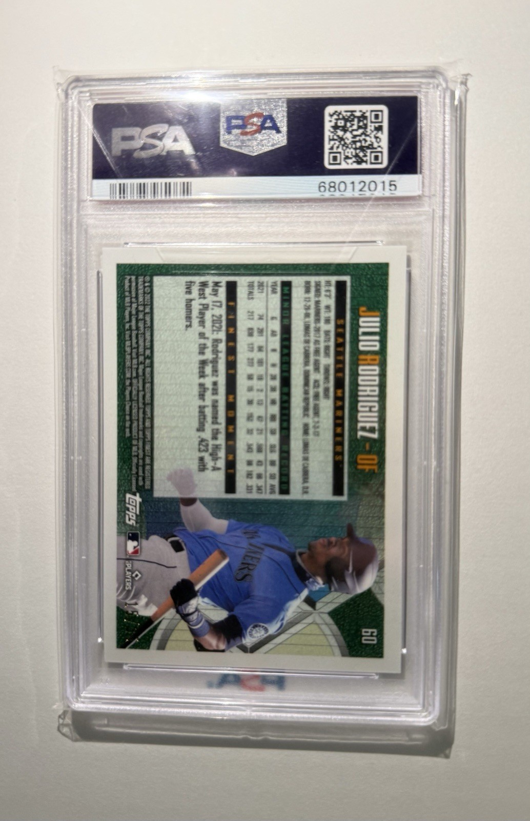 2022 Topps Finest Flashbacks - PSA 10 Julio Rodriguez #60 Prism Refractor /35 RC view 2