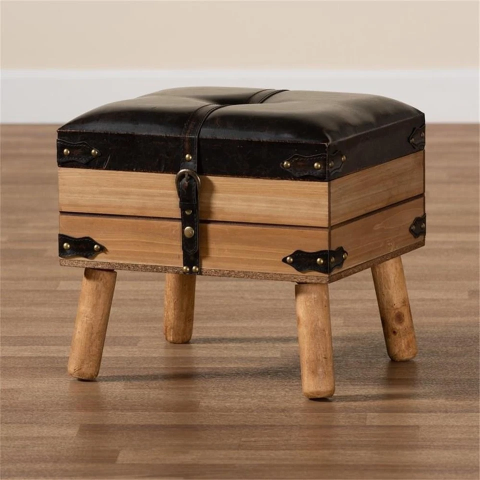 Baxton Studio Amena Dark Brown and Oak Finished Wood Small Storage Ottoman - Image 2 of 4