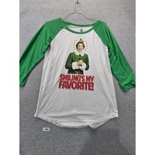 Elf Movie Buddy the Elf Smilings My Favorite Raglan Baseball Shirt Green White