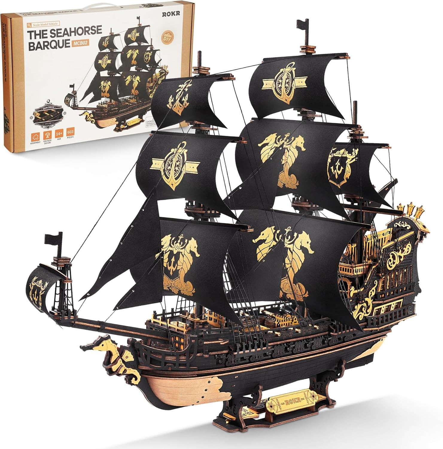 Voilier mécanique en puzzle 3D bois ROKR avec engrenages mobiles pour adulte