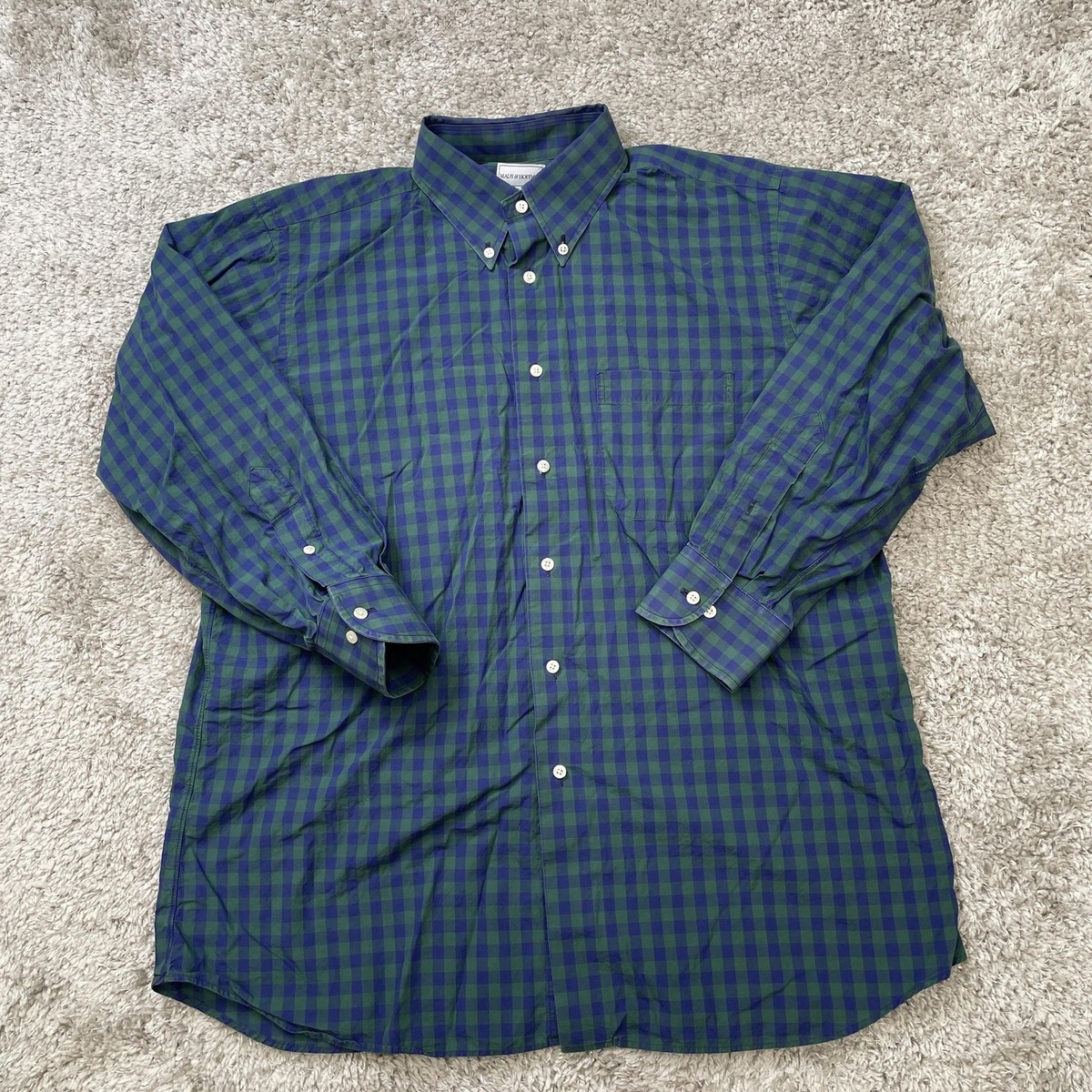 Maus Hoffman Shirt Mens Large Blue Green Plaid Button Down