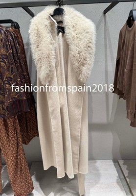 ZARA NEW WOMAN BELTED ZW COLLECTION FAUX FUR COLLAR VEST ECRU XS