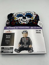 SUGAR SKULL Infant Toddlers Size 6-12M Costume Footed Jumpsuit Head Cover