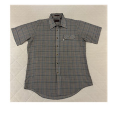 1970s Levi's Men's L Gray Blue Orange Plaid Short Sleeve Button-Up Shirt