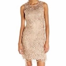 CALVIN KLEIN women’s tan crochet Lace Sleeveless lined Sheath Dress size 8