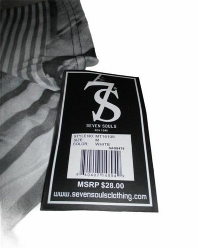 Camiseta geométrica urbana blanca y negra SEVEN SOULS para hombre mezcla de algodón talla mediana - Imagen 3 de 3