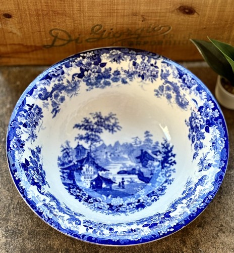 Antique Minton England "Genevese" LG Blue White Willow Serving Bowl 15" D
