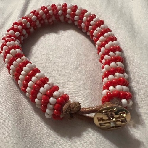 Tory Burch Rocailles Logo Armband rot weiß gestreift Perlen