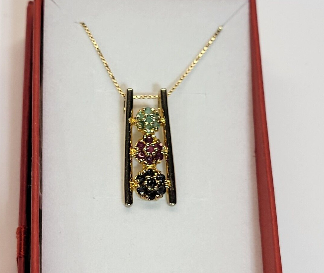 STERLING SILVER 925 EMERALD,RUBY &SAPPHIRE FLOWER… - image 6
