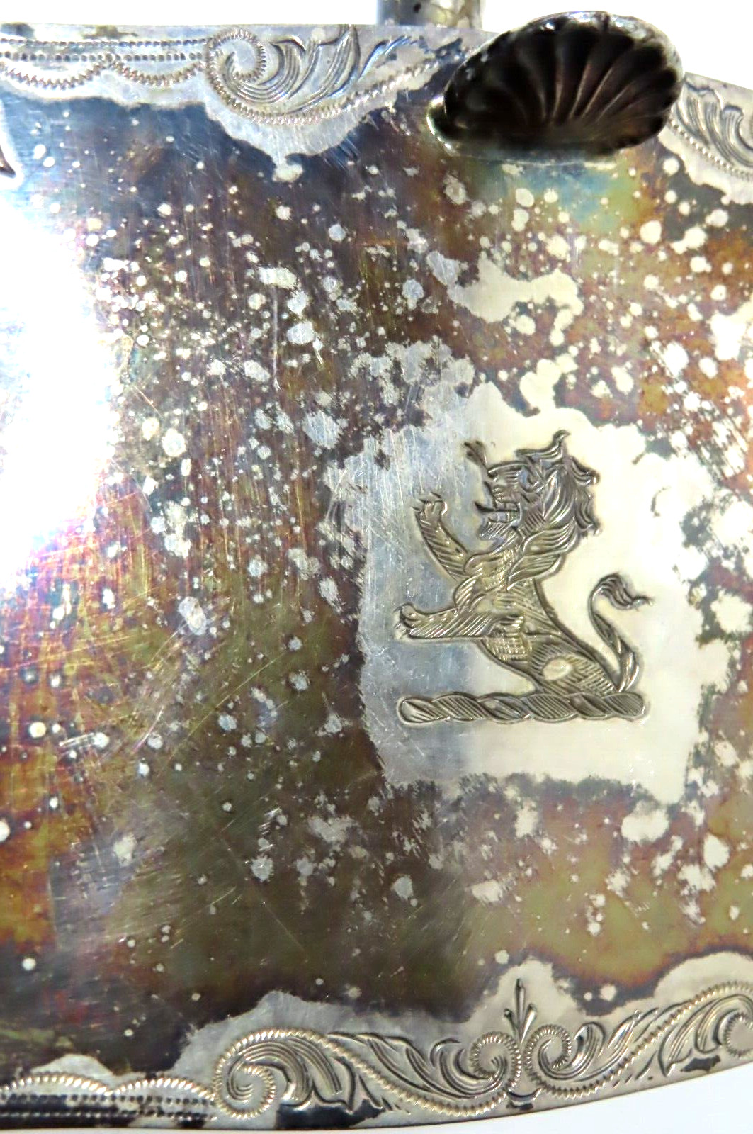 Antique Silver Plate Silent Butler Crumb Catcher Wood Handle w/ Lion & Crown