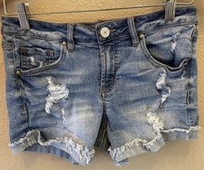 Refuge Denim Jean Short Shorts Sz 2 Distressed Cuffed Fringe Hemline 30  Waist