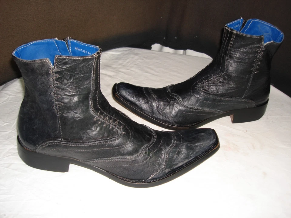 Mark Nason "Rock Never Dies" Black Leather w/White Stich Distressed Zip Boots 9M - Image 4 of 4