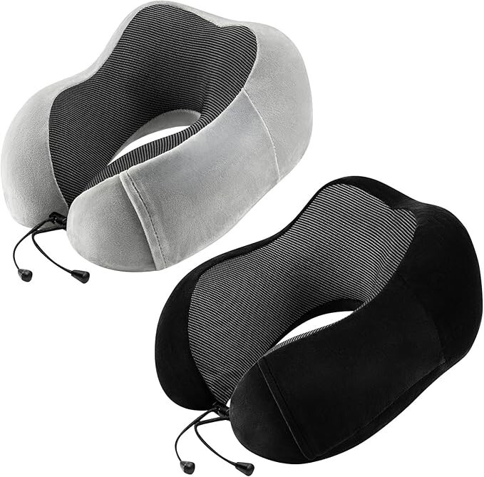 3-Pack Memory Foam Travel Neck Pillow for Airplanes - Grey Blue Black