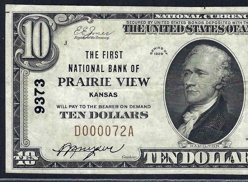 🇺🇸  KS 1929 $10 ♚♚ PRAIRIE VIEW, KANSAS ♚♚ PCGS VERY FINE 30 SCARCE NOTE! - Afbeelding 1 van 3