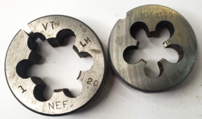 ASSORTED RETHREADED DIE VT 1''-20 LH NEF & M16 X 1.5 6G HSS LOT OF 2