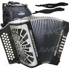 Hohner Compadre 31 Button Diatonic GCF Sol Black Accordion with Bag, Straps