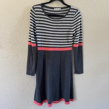 Eliza J Sweater Dress Womens Small Gray Red Striped Knit Career Preppy Academia