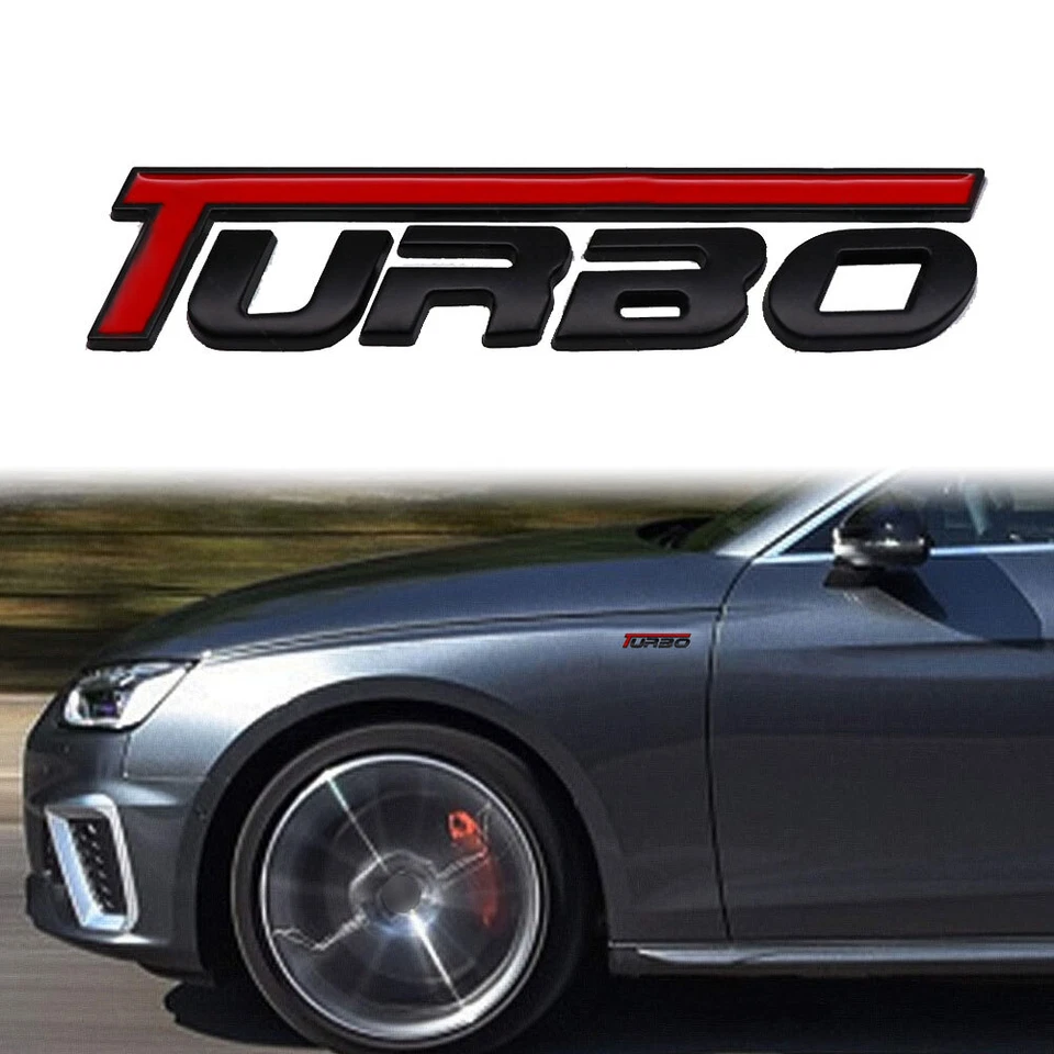 Black Car 3D Turbo Metal Zinc Alloy Fender Emblem Rear Trunk Badge Sticker Decal - Image 3 of 4