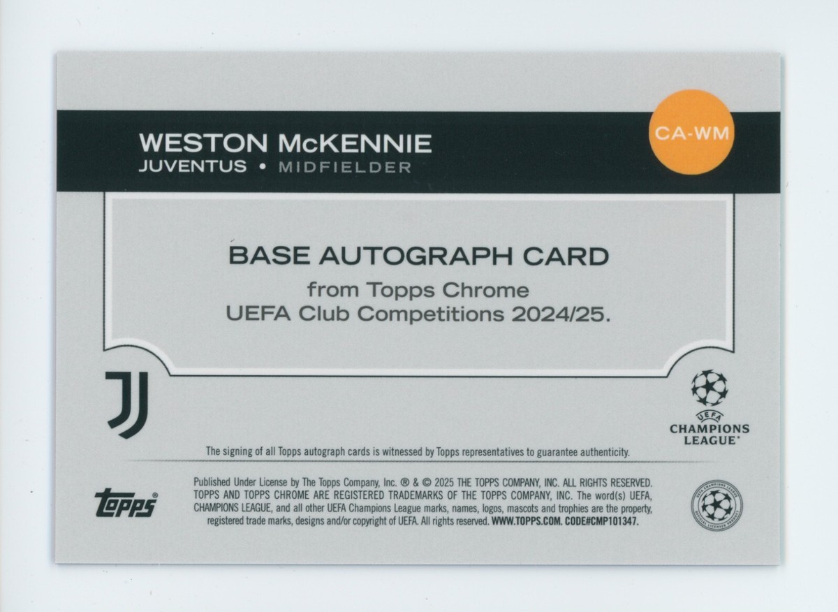 2024-25 Weston McKennie Topps Chrome Blue Refractor Juventus