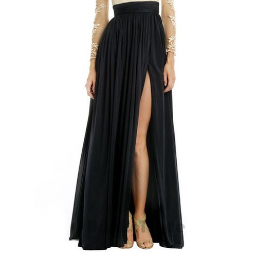 Black Pleated Long Chiffon Skirts Women 