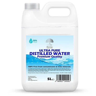 PRO-LUX ESSENTIALS Distilled Water 100% Pure Premium Quality - Ideal for CPap Irons Made in UK 5L