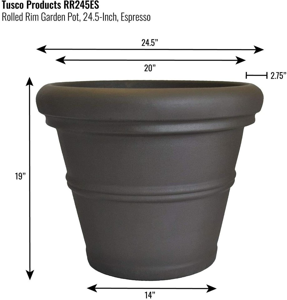 Tusco Products T245 Rebord Roulé Pot De Fleurs, Rond, Terre Cuite, 62,2 Cm