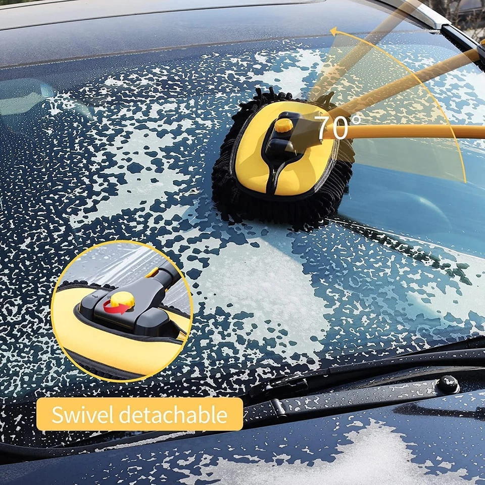 Car Cleaning Mop – 2x Microfiber Mitts & Telescoping Wash Brush, Long Handle - Image 2 of 4