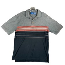 Vintage Towncraft Men  s M Polo Golf Shirt Short Sleeve EUC Gray Black Stripe
