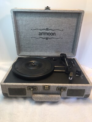 Vinyl Record Player, Ammoon 3 Speed Turntable Blue Tooth Player Brown