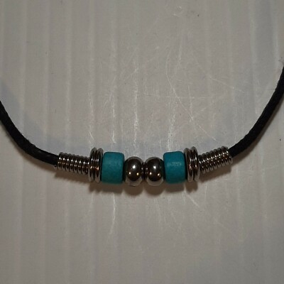 BIO HAZZARD SYMBOL Pewter Pendant Charm /  ROPE NECKLACE WITH COLOR BEADS
