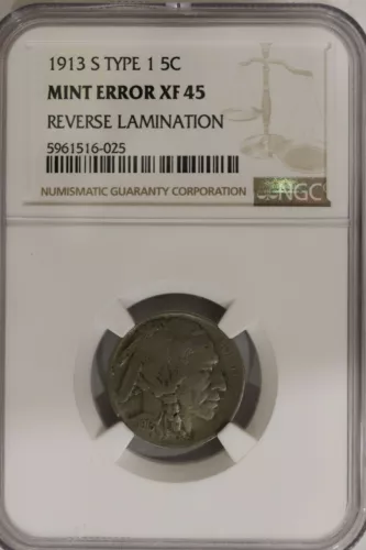 1913 S Type 1 Buffalo Nickel Lamination Mint Error NGC XF45 Must See b112.6