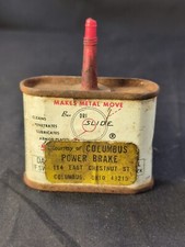 VINTAGE OIL TIN 1960 ADVERTISING BUX DRI SLIDE METAL OILER COLUMBUS POWER BRAKE