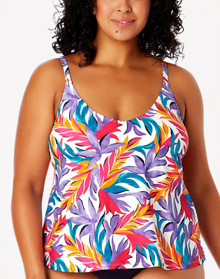 Anne Cole Plus Size Easy Tankini Top White Print 16W 18W 20W 24W Adjustable Stra