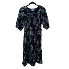 Vintage Liberty House Dress M Purple Muumuu Paisley Print Hi-Low Boho Mod