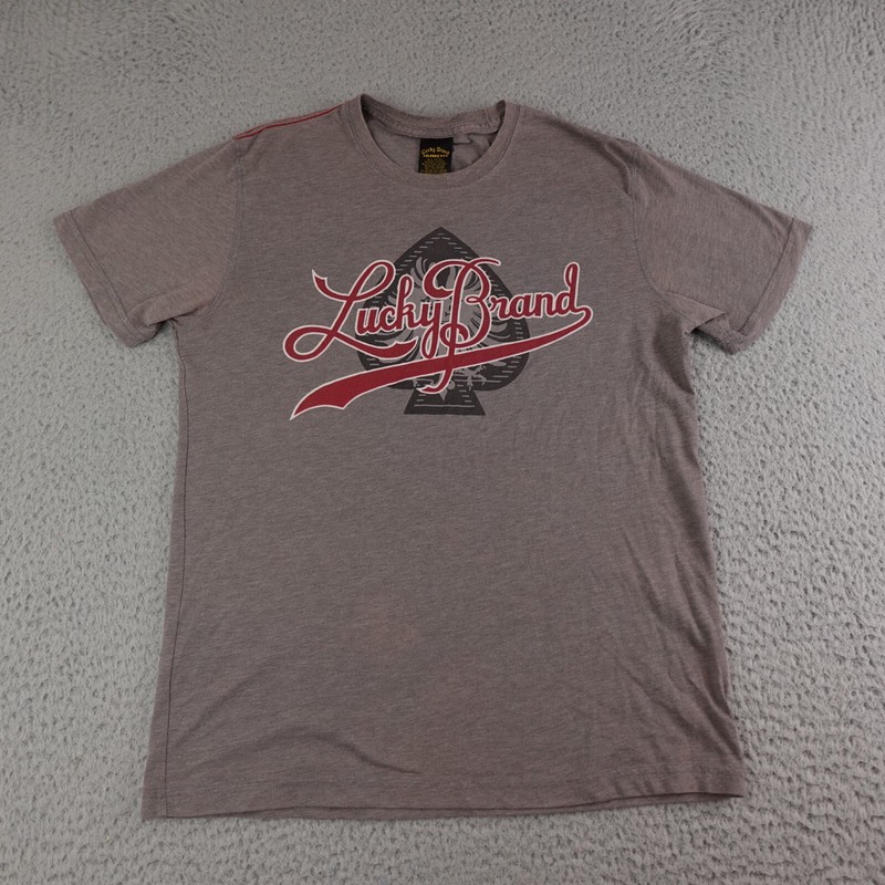 Vintage Lucky Brand Shirt Mens Small Gray Spade Casino Graphic Short Sleeve