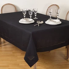 70"x140" Hemstitch Border Design Tablecloth Black - Saro Lifestyle