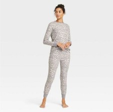 Women's Thermal Pajama Set - Stars Above Leopard Print Gray Size X-Small