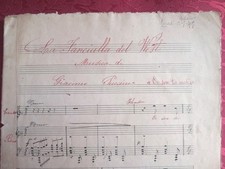 Raro Spartito Antico 1917 OperaLa Fanciulla Del West Giacomo Puccini Manoscritto